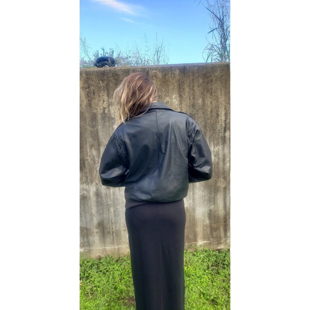 VTG Roundtree & York genuine black leather men's bomber jacket